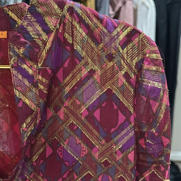 Tory Burch Lame Plaid Silk Chiffon Tunic - Picture 3 of 7